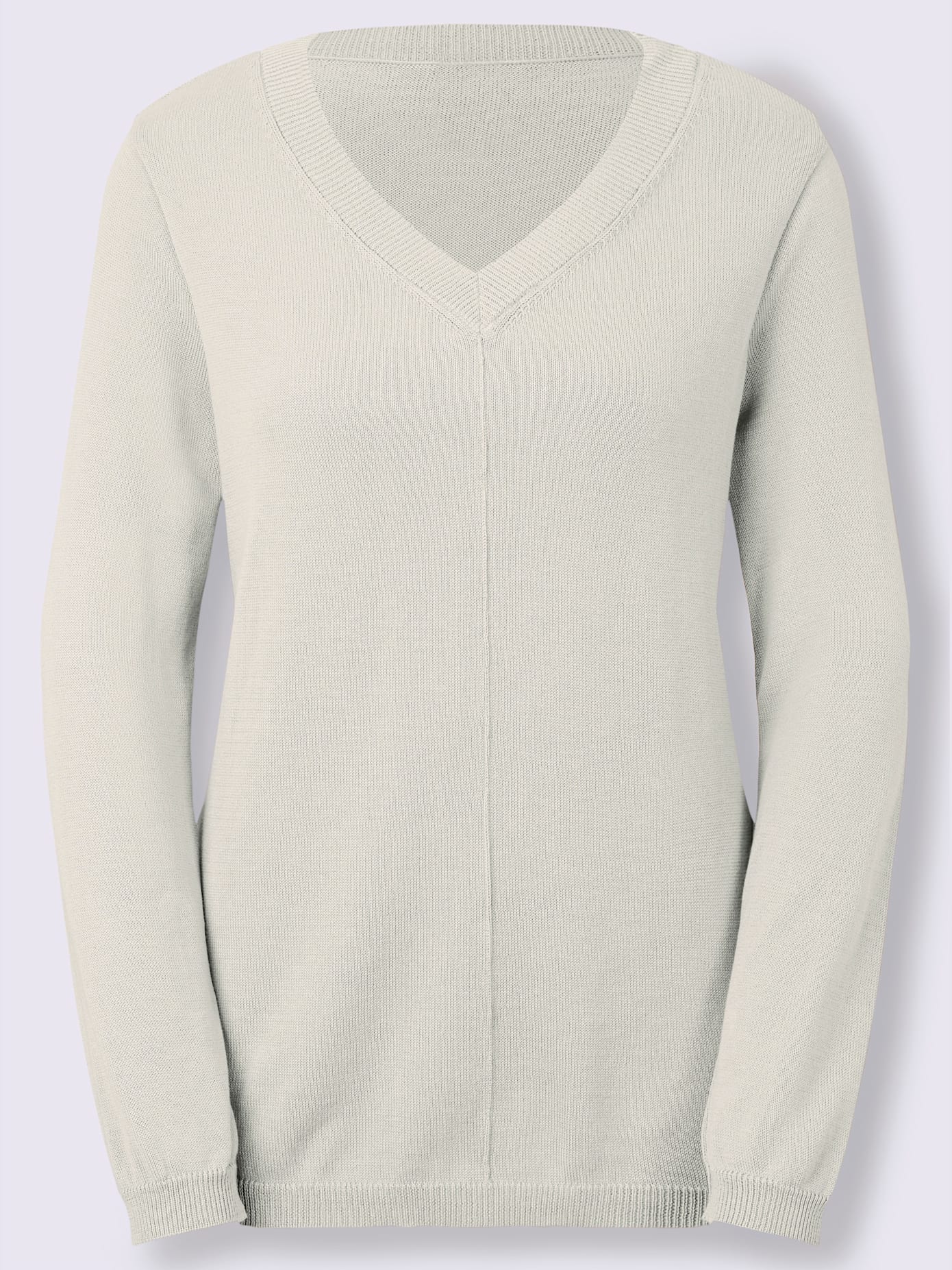 Pull tricoté en coton pima col en v et manches longues avec finitions côtélées