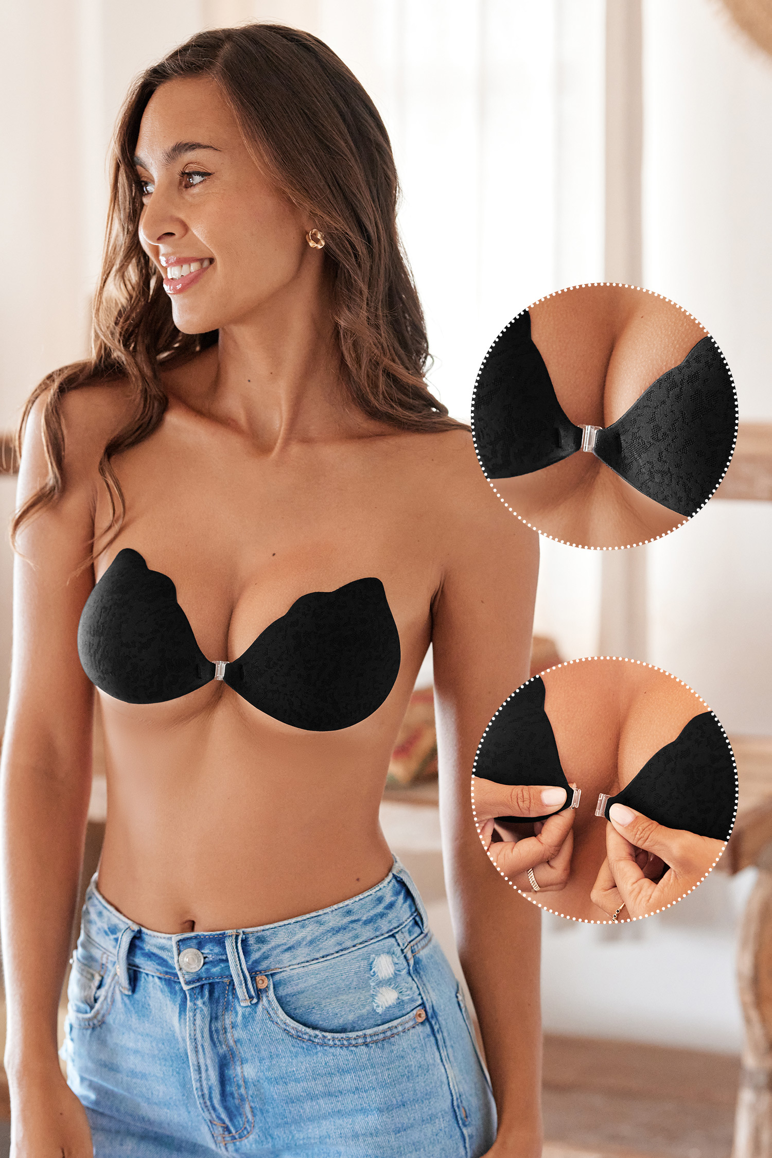 Soutien-gorge adhésif noir festonné