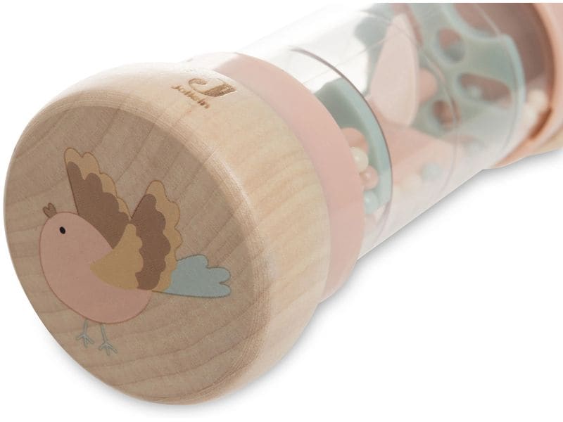 Jollein Regenmacher Lovely Birds Naturholz/Rosa, 5,2 x 5,2 Fröhliche Regenrassel ideal für Spiel und Spass