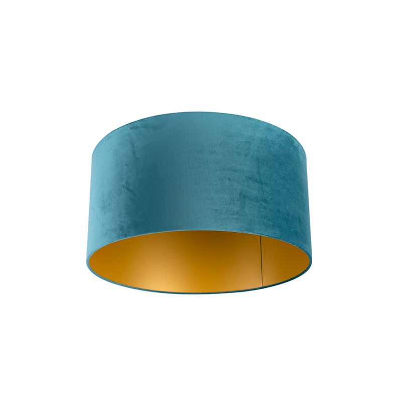 Velours lampenkap blauw 50/50/25 met gouden binnenkant
