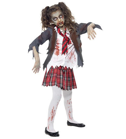 Smiffys Udklædning - Zombie School Girl - Gr?/Hvid/R?d