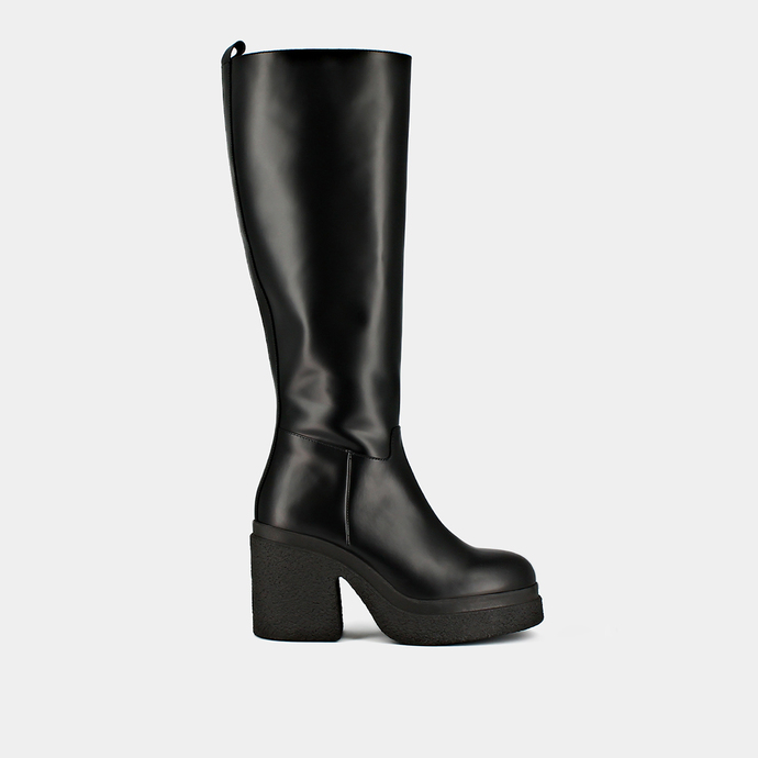 Bottes hautes à plateformes  en cuir glacé noir