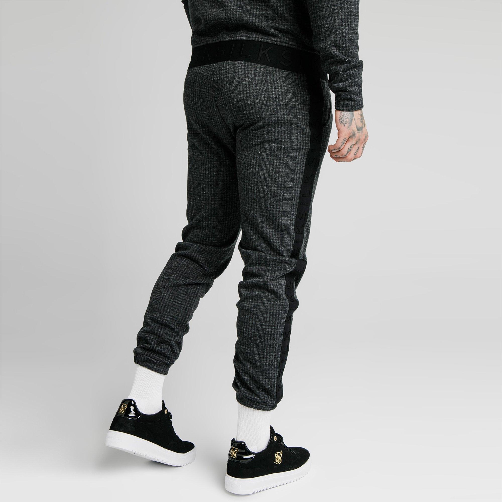 SikSilk Tonal Check Jogging Bottoms Mens