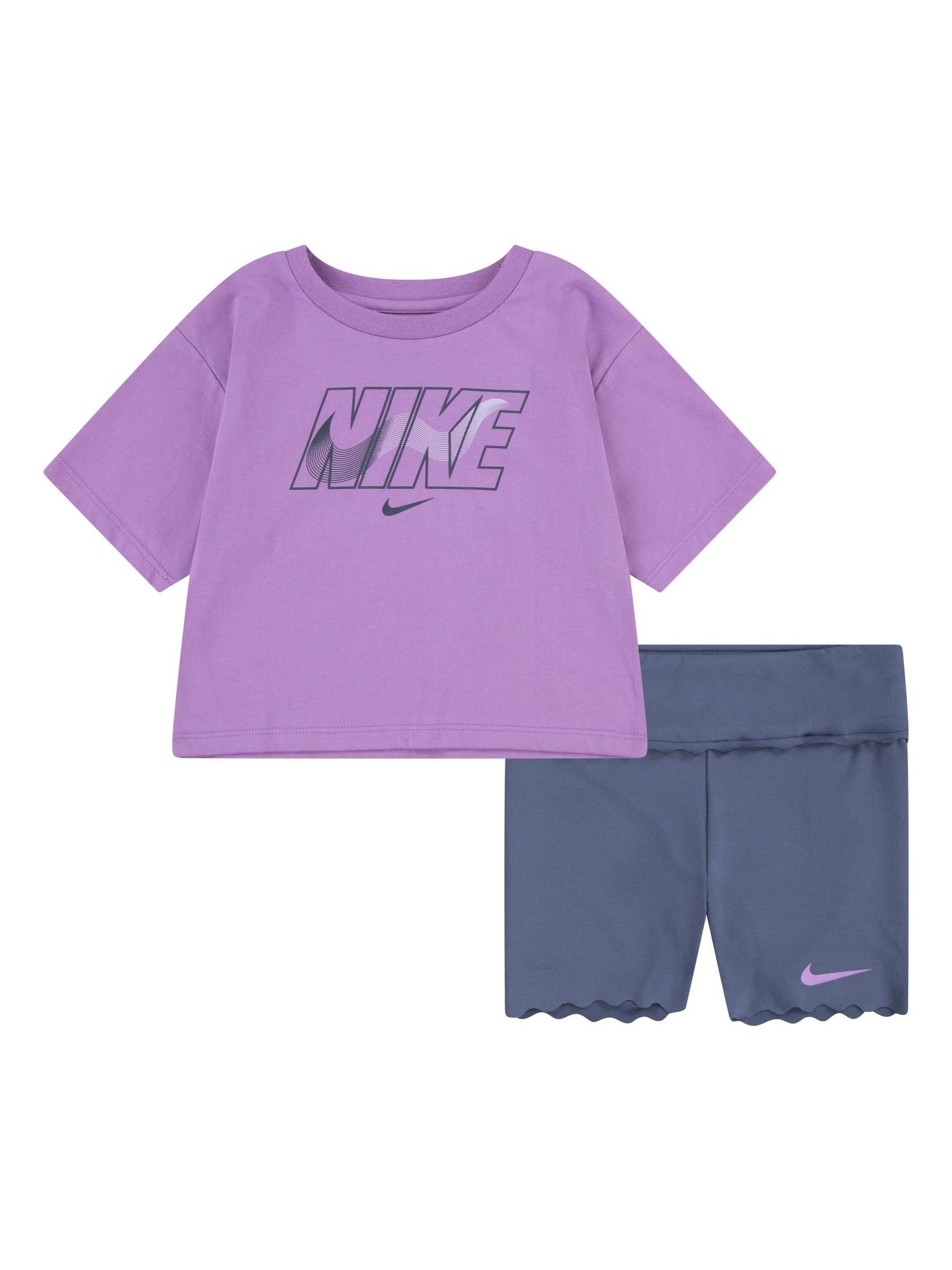 Blauw - Nike set van fietsshorts en T-shirt voor kleine kinderen