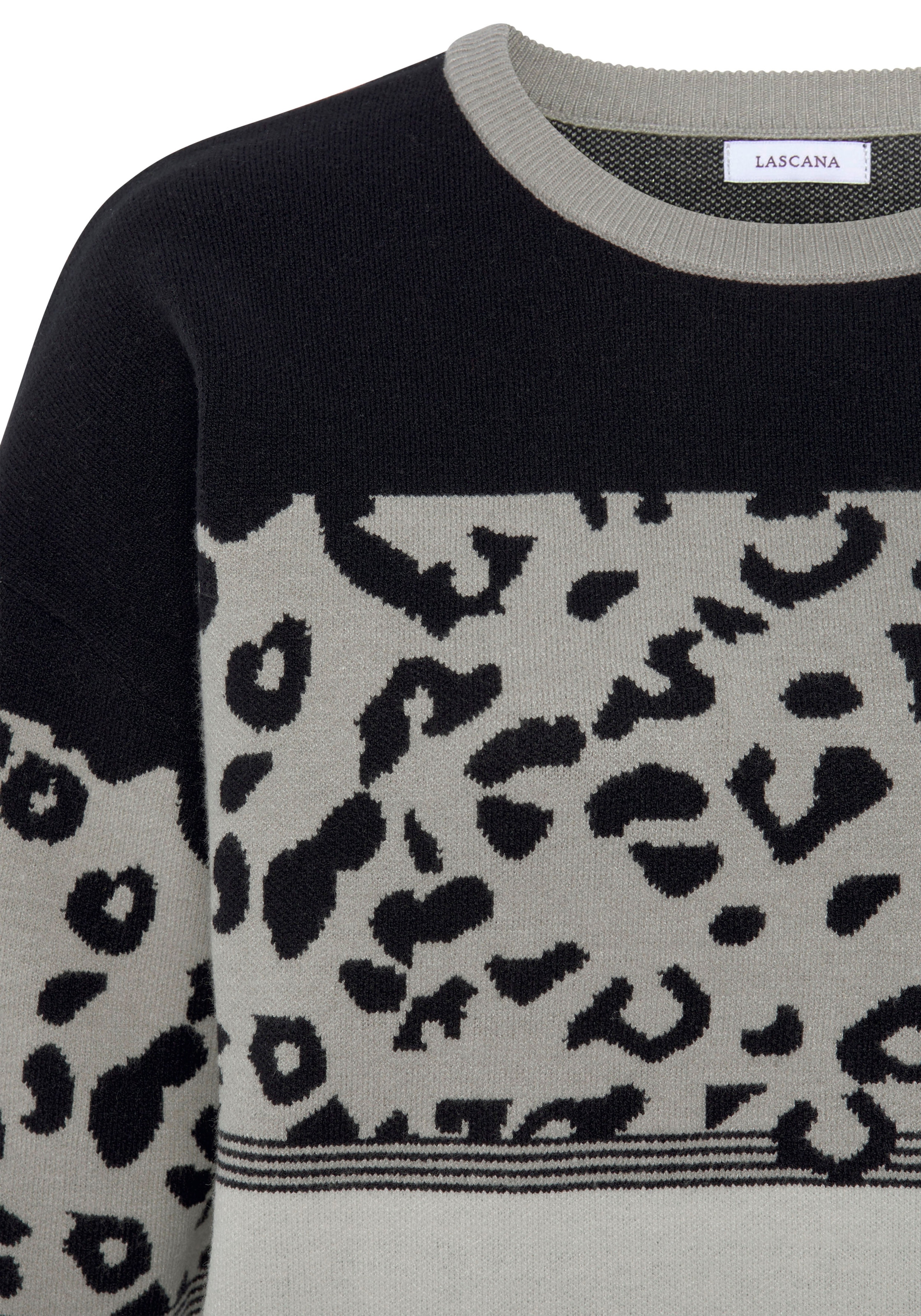 LASCANA Rundhalspullover , mit Leomuster, lockerer Strickpullover mit modischem Mustermix
