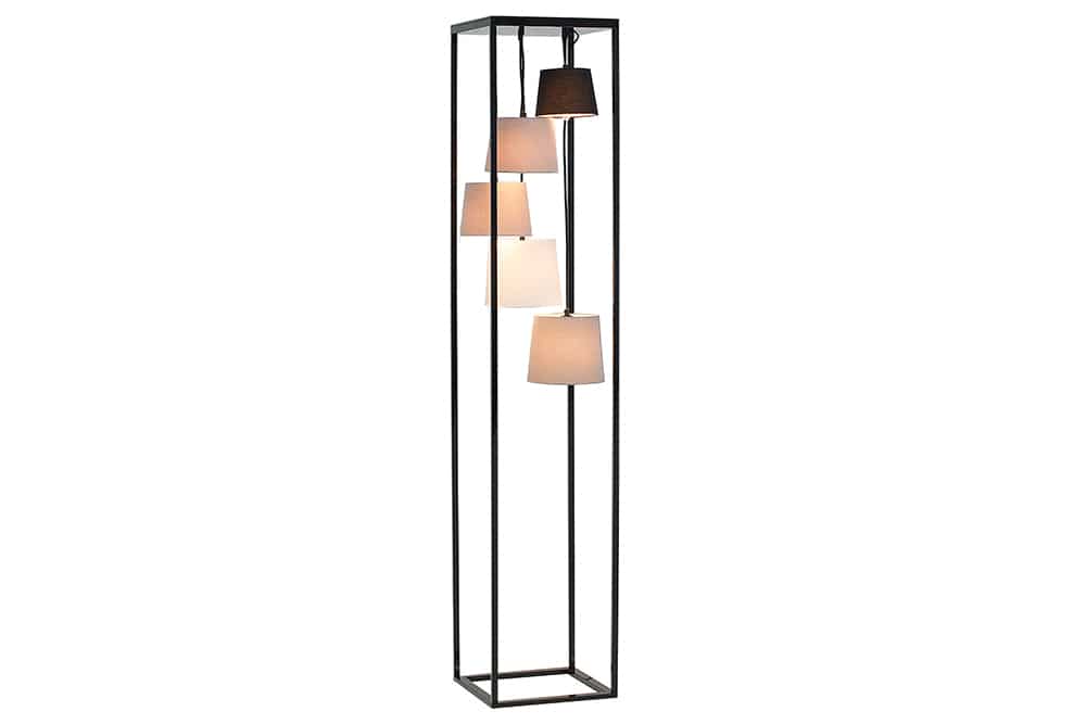 Design Stehlampe LEVELS 180cm schwarz grau 5 Leinenschirme