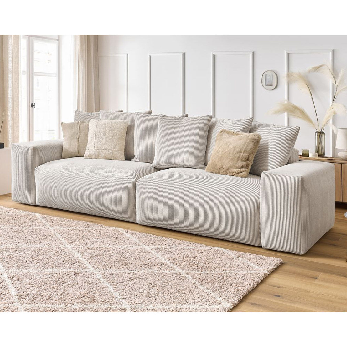 Bobochic Canapé 4 places moelleux voltaire velours côtelé beige - 320x124x75 cm
