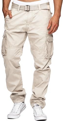 Indicode Heren William Cargo Pants | Cargobroek van katoen met riem Fog 3XL