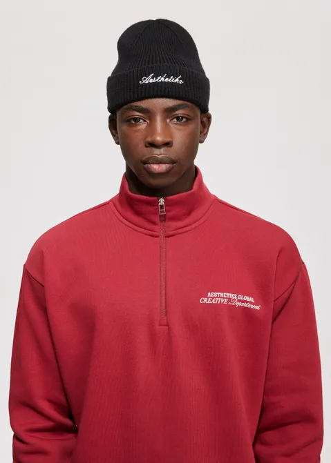 Half zip sweater met tekst rood (ROO.D)
