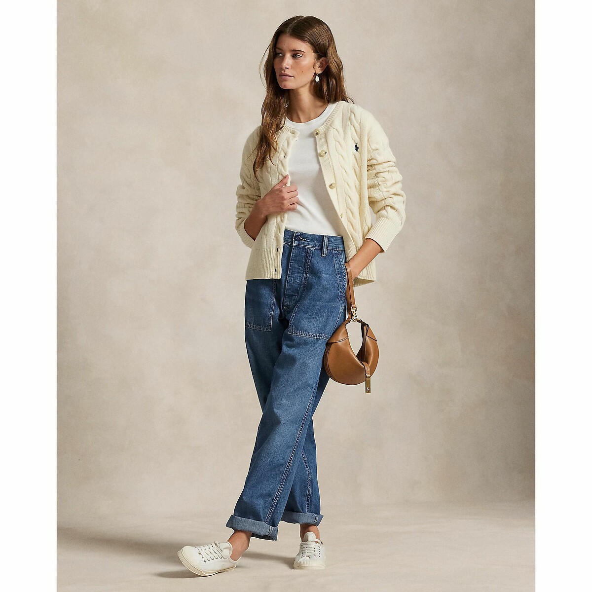 POLO RALPH LAUREN<br>Cardigã de malha trançada em lã e cashmere