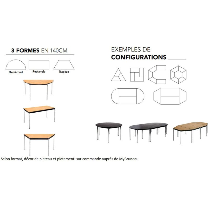 Table de réunion modulaire rectangle avec bords arrondis antichocs L 140 x  P 70 cm Multiformes confort