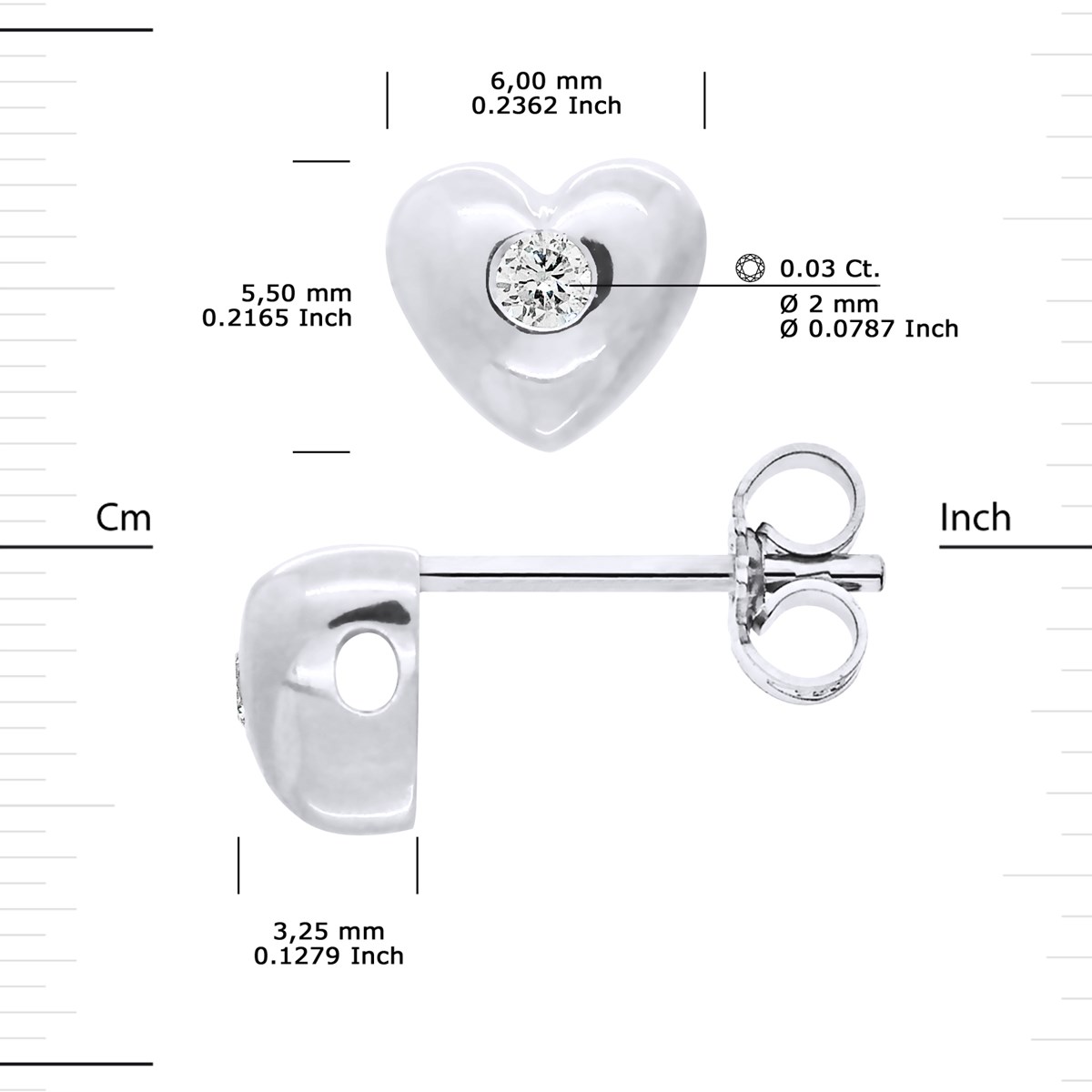 Clous d'Oreilles Diamant 0,060 Cts COEURS Joaillerie Argent 925