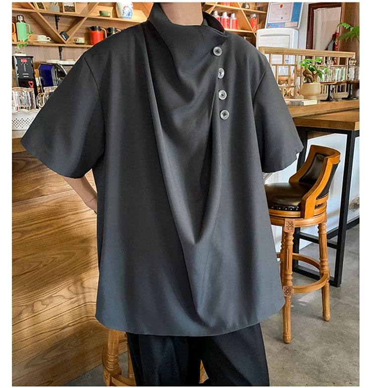Whyessa - Effen Henley T-shirt met elleboogmouwen en mock neck