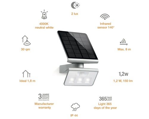 Steinel LED Solar Sensor Spotlight 42 lm 4000K 18,9x29,8 cm XSolar LS zilver