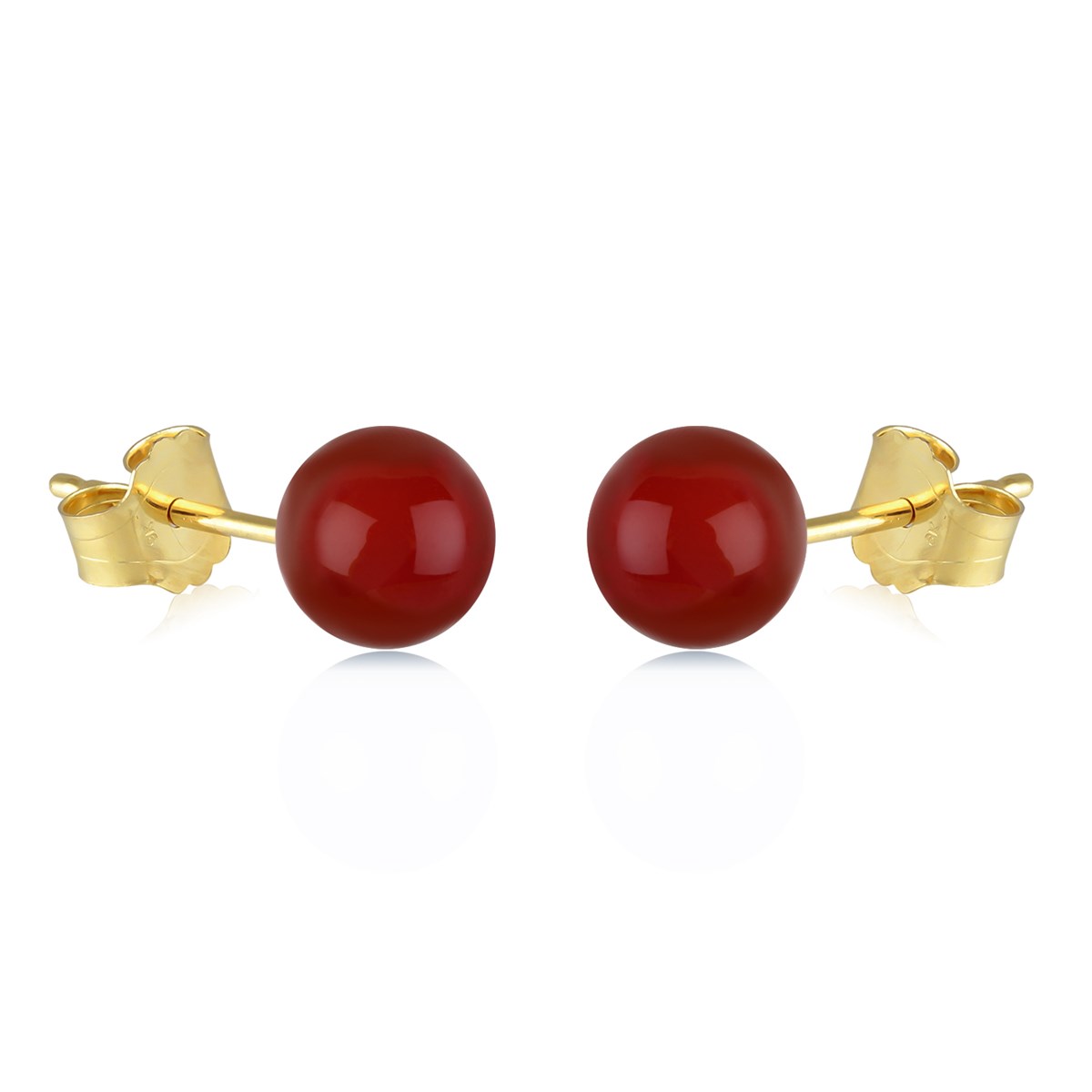 Boucles d'oreille plaqué or boule agate rouge 6MM