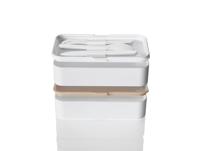 Lunchtrommel, 2 compartimenten, incl. 3-delig bestek