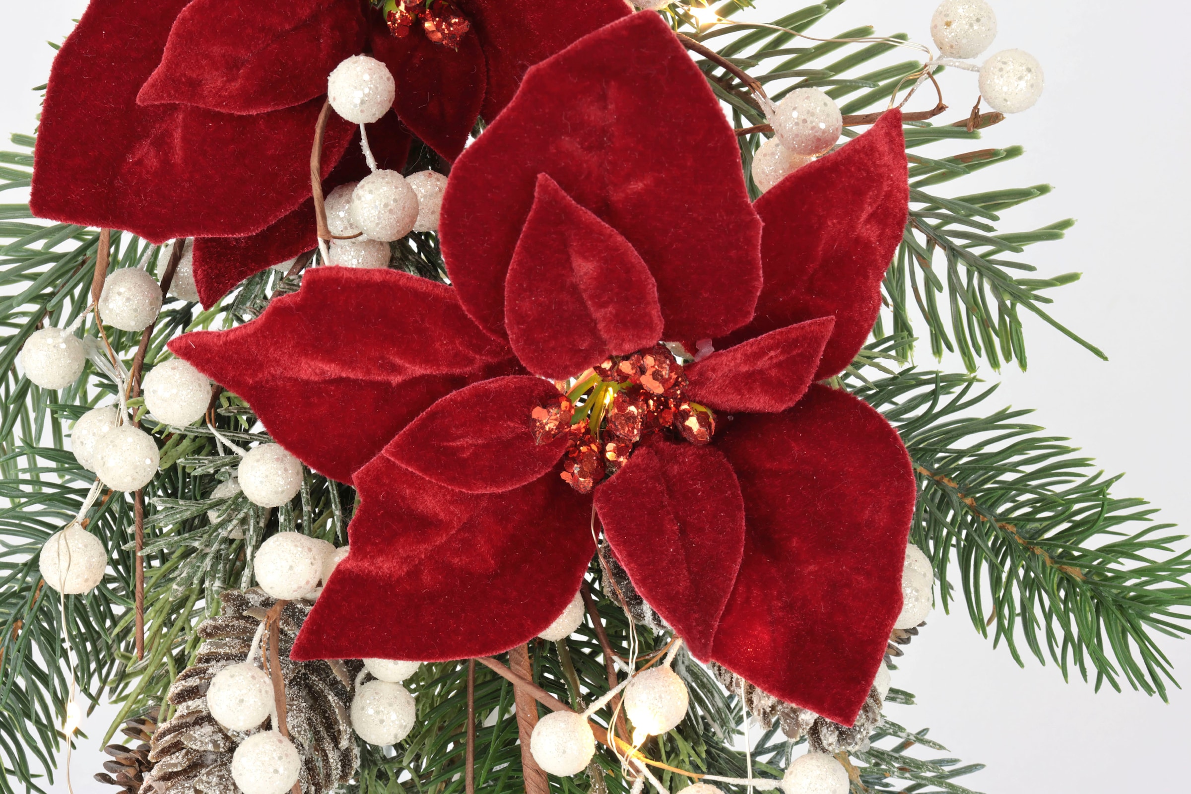 I.GE.A. Winterliche Kunstpflanze »Gesteck, Poinsettia mit LED Beleuchtung, Weihnachtsdeko,« Kunstblumen-Arrangement mit Weihnachtsstern, Weihnachtsgesteck