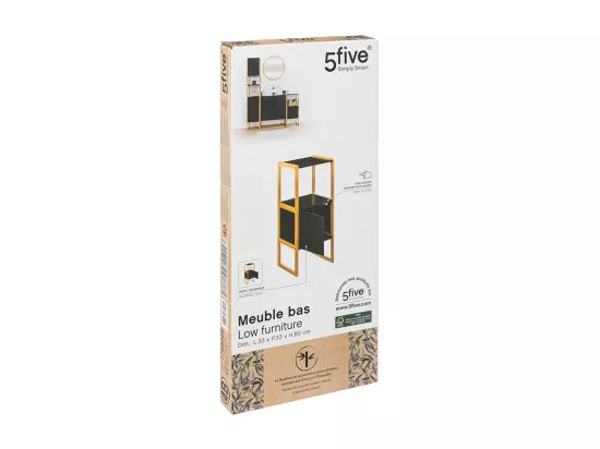 Meuble de rangement en Bambou et Bois Noir 1 Porte H 80 cm