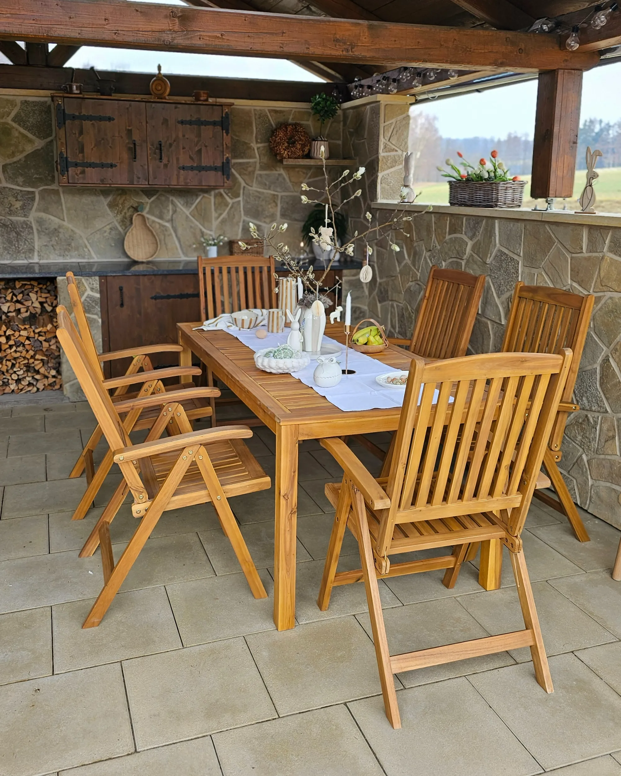 Set van 6 stoelen met zitkussen JAVA Acaciahout Grafietgrijs