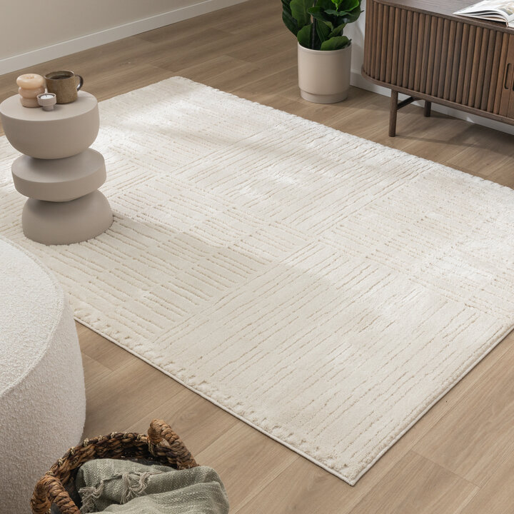 Scandinavisch vloerkleed - Yune Lines Creme | Zacht