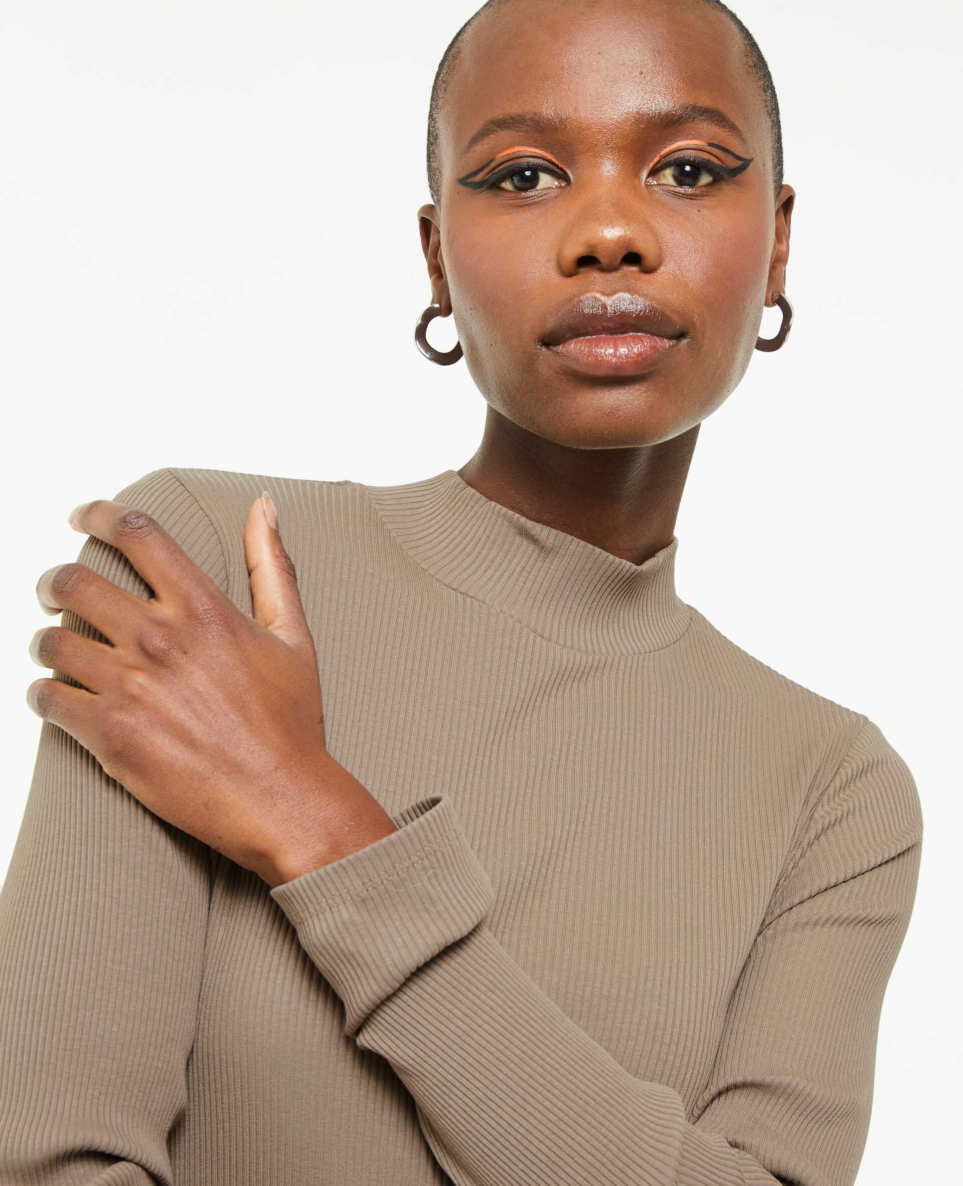 Robe midi moulante en maille côtelée - Taupe