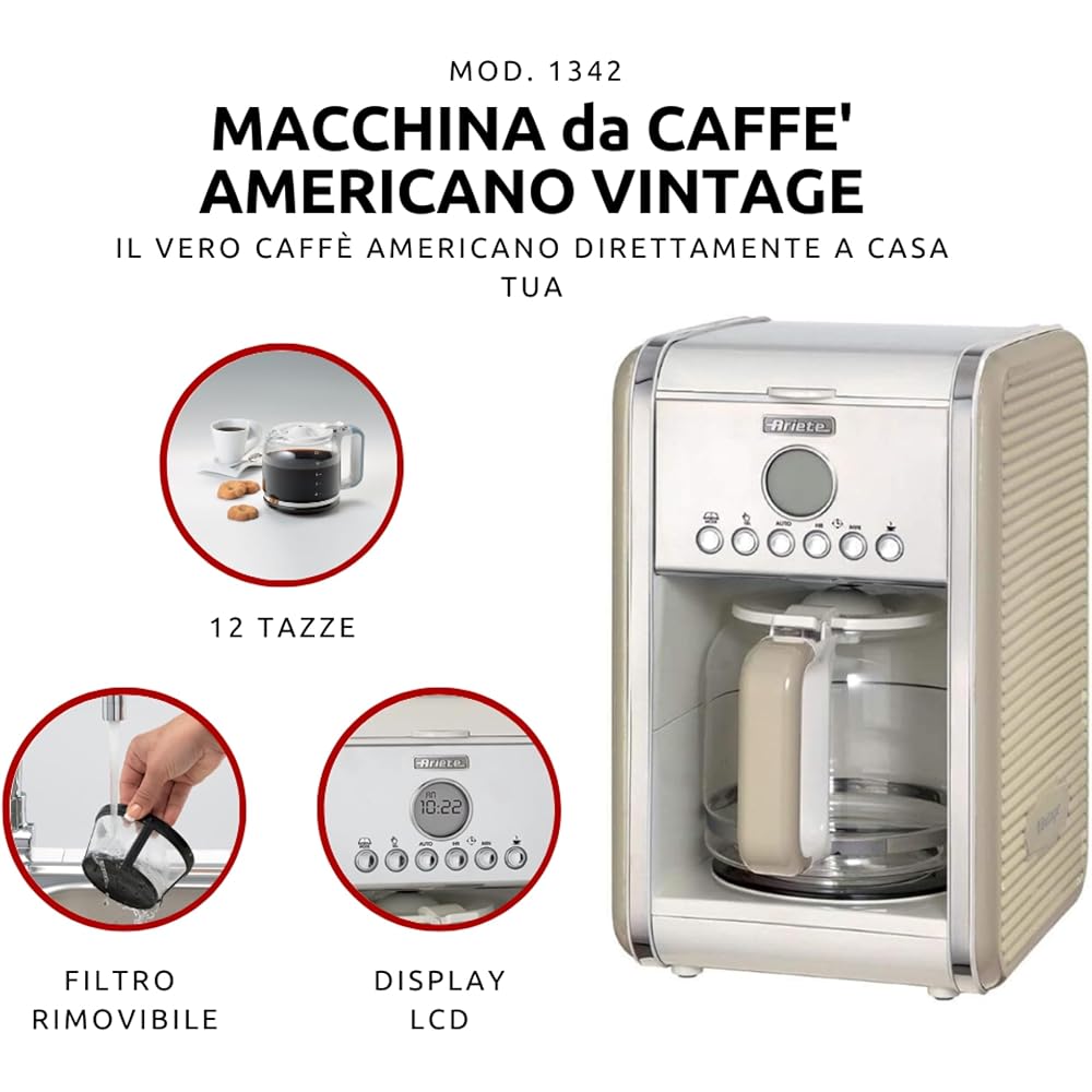 Cafetière goutte à goutte Ariete 1342/03 2000W (12 Tasses) Beige : Cuisine et Maison