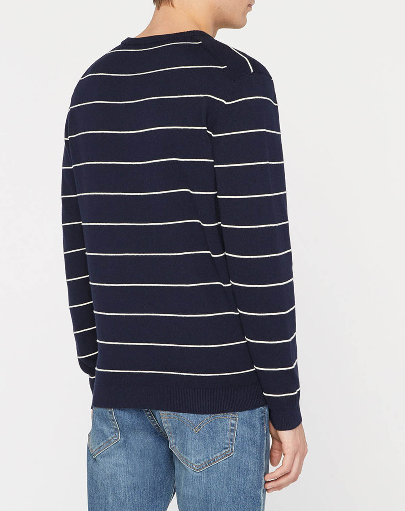 Hackett London Pull en Cachemire mélangé Marinière Classic bleu marine