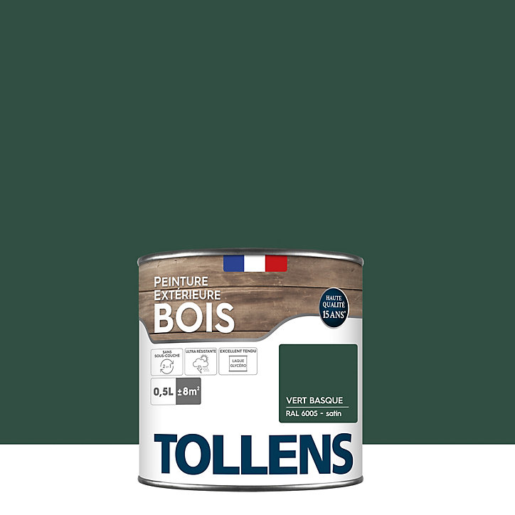 Peinture extérieure bois Tollens satin vert basque 500ml