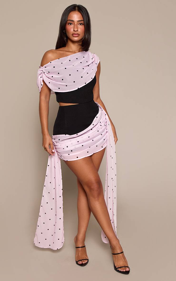 Rose Mini-jupe En Mousseline À Pois Avec Liens Latéraux Petite