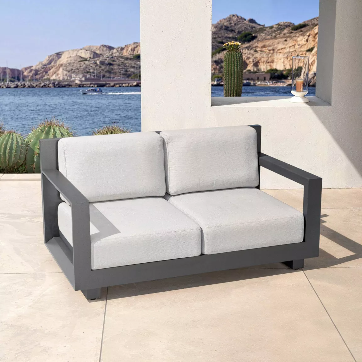 Canapé de jardin en aluminium 2 places Elba Gris anthracite et gris clair