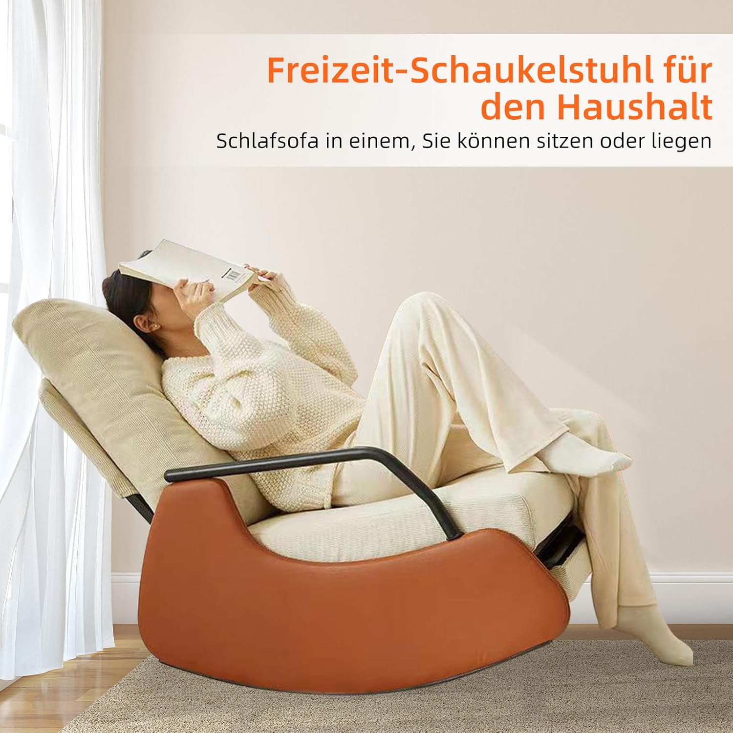 TWSOUL Schaukelstuhl, Lesesessel Bequem, Wohnzimmersessel mit 3-Fach Verstellbare Rückenlehne, Relaxsessel mit Dehnbare Fußstütze, Schaukelsessel für Schlafzimmer Wohnzimmer