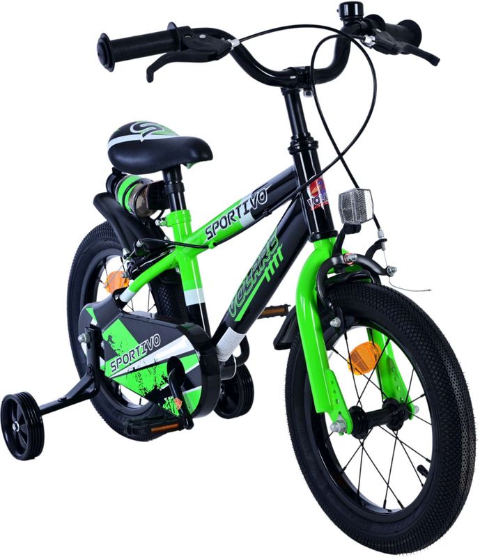 Volare - Sportivo - Kinderfiets - Groen Zwart - 14 Inch - Twee Handremmen