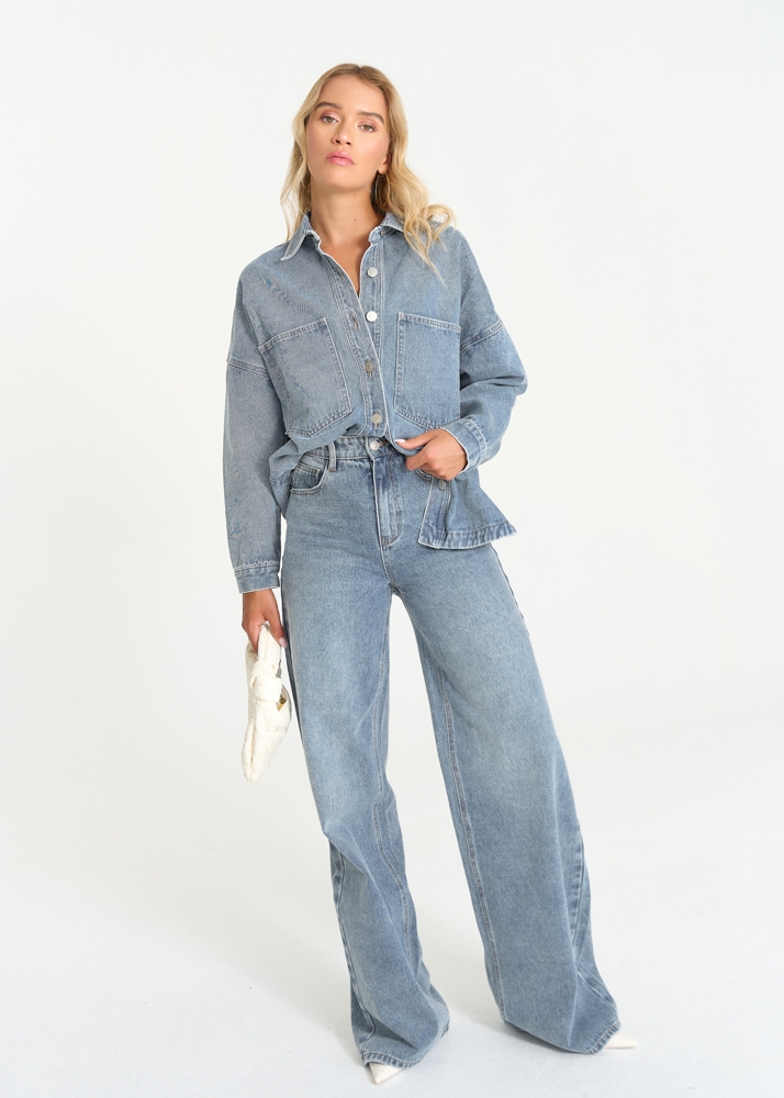 Oversized denim blouse sea blauw