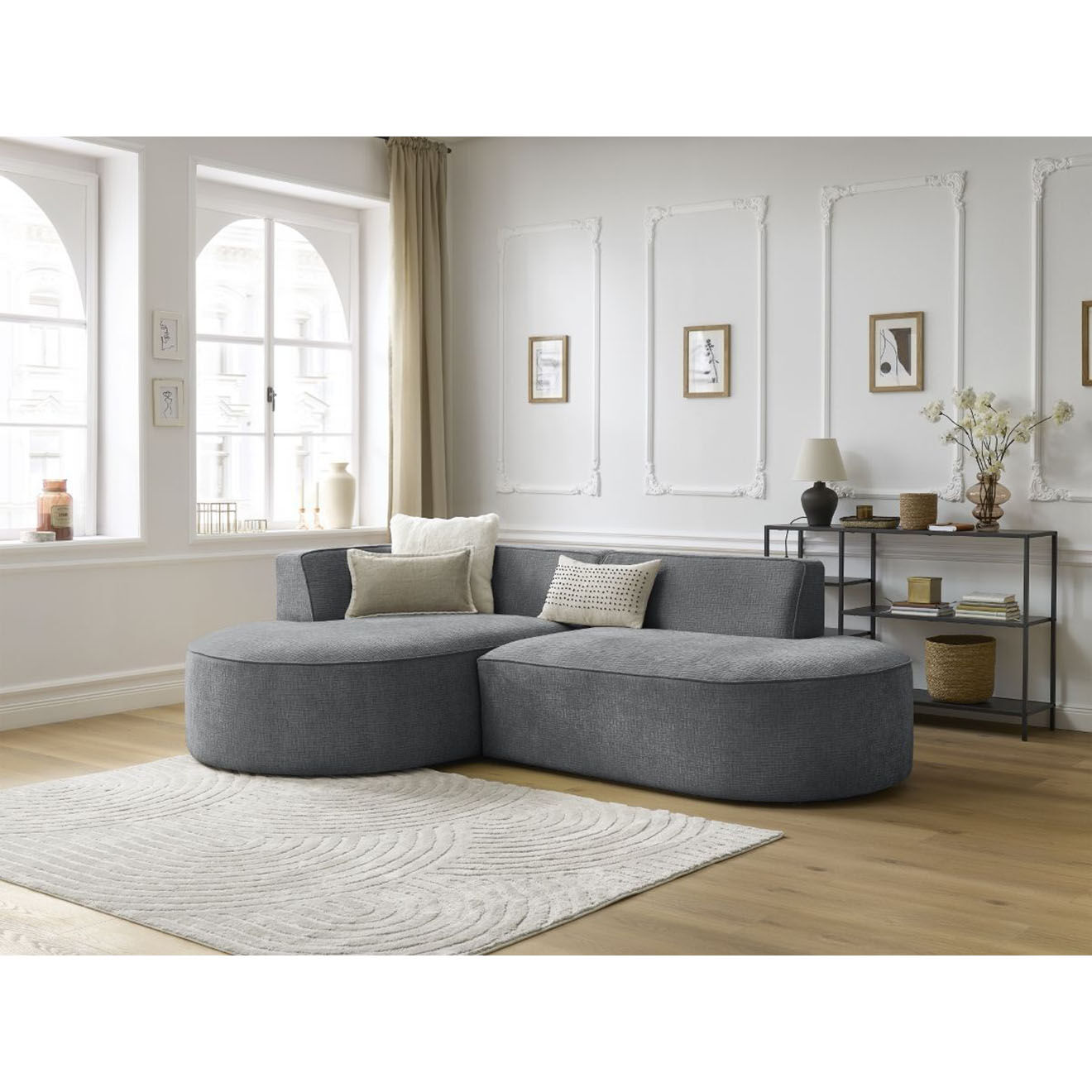Bobochic Canapé d'angle gauche fixe 4 places Rousseau texturé gris foncé - 250x160x72 cm