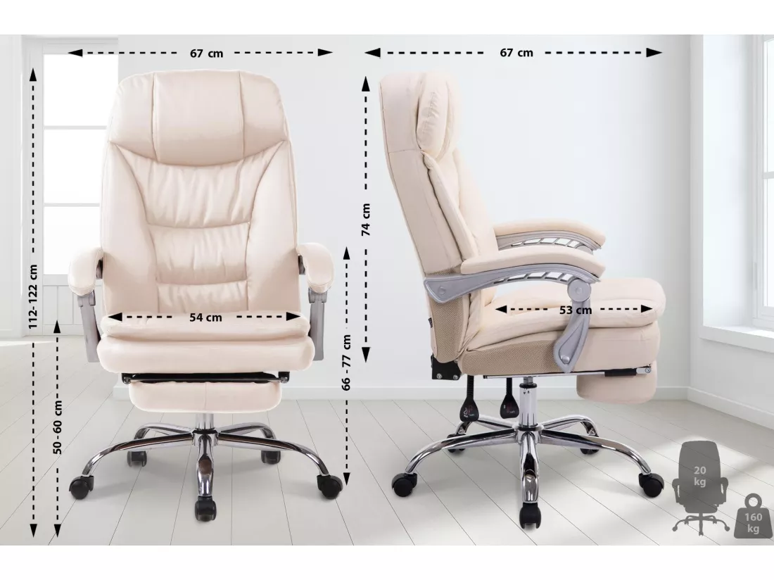 Chaise de bureau - Similicuir & Métal chromé - Crème - XL Troy