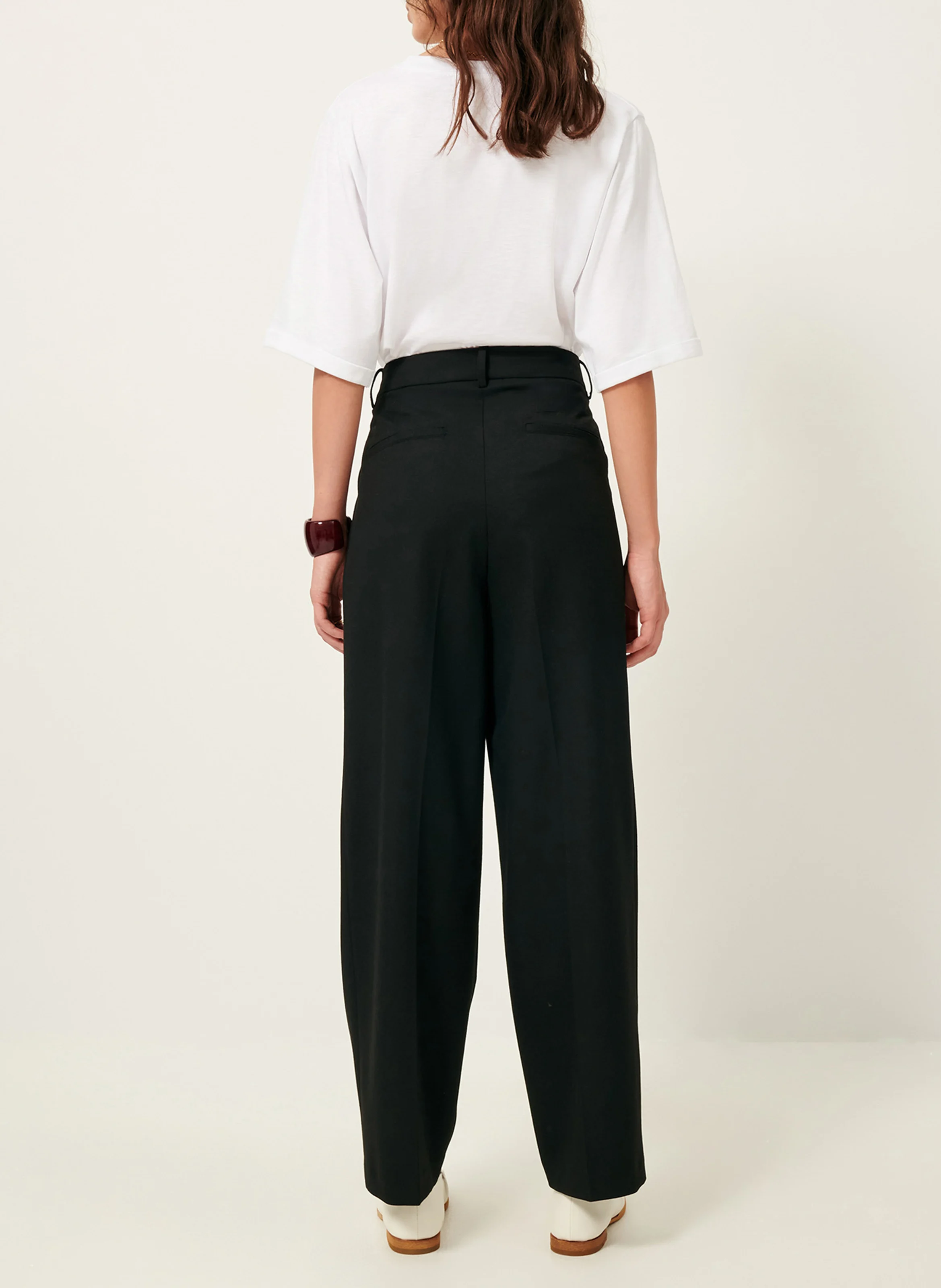 TREVOR - Pantalon large taille haute à plis marqués en gabardine | Noir