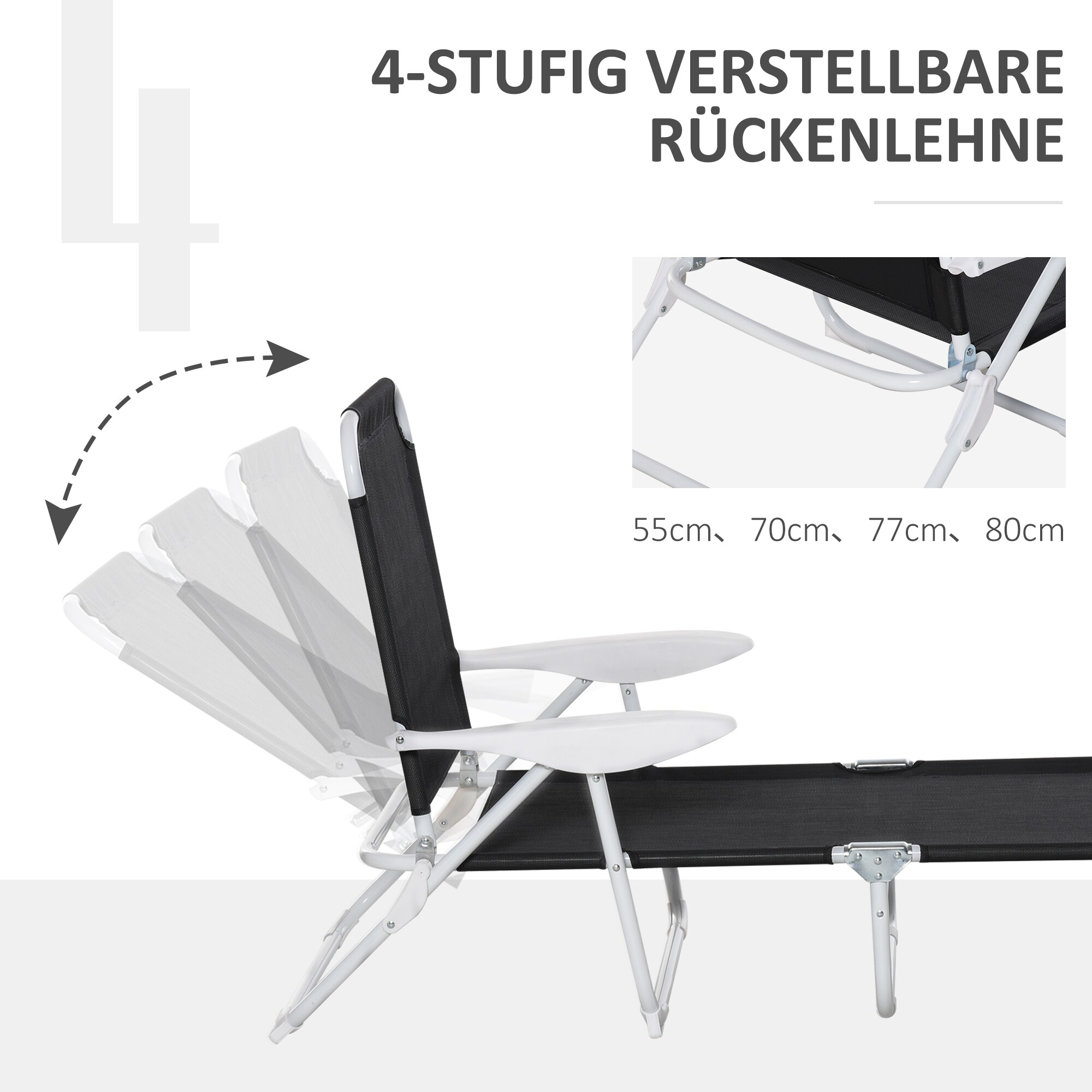 Outsunny Sonnenliege mit verstellbarer Rückenlehne 160 x 66 x 80 cm (LxBxH)