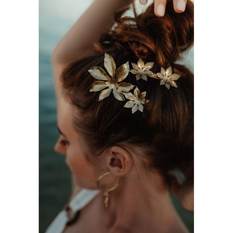 maxi barrette fleurs doré à l'or fin - CHLORIS