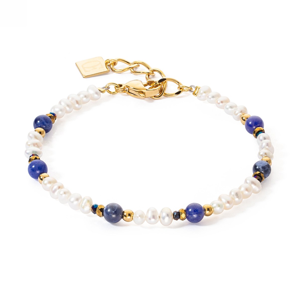 Bracelet Coeur de lion Flow Perlesd'eau douce et sodalite or