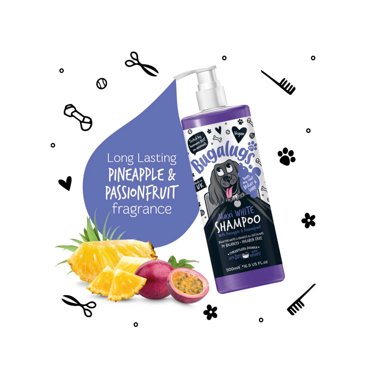 Bugalugs Maxi White – Aufhellendes Hundeshampoo mit exotischem Frischeduft