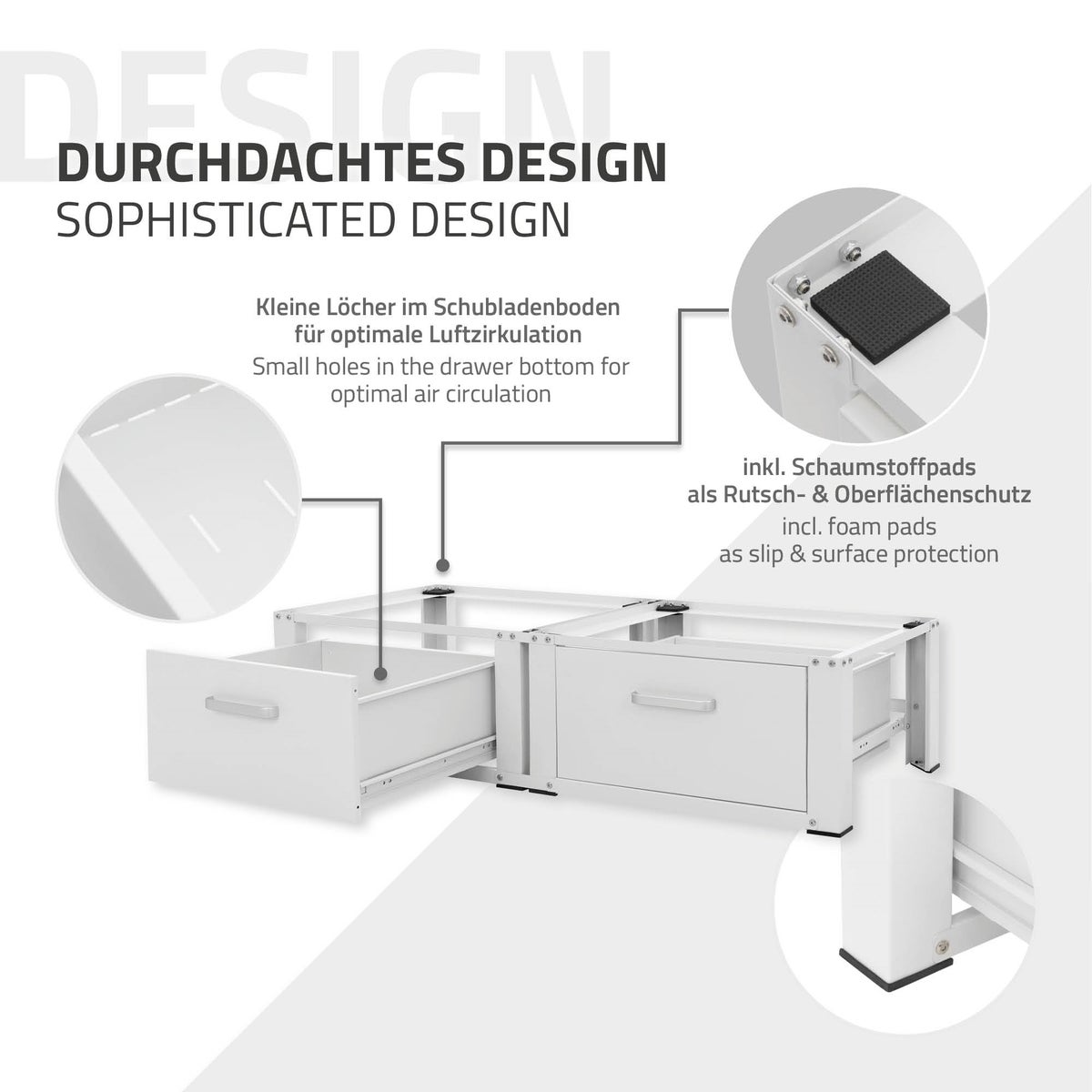 ML-Design Dubbele Wasmachine Onderstel met 2 Laden, Wit, 128x53,5x31,5 cm, Wasmachine Onderstel 2-laags 2x150 kg, Staal, Dubbele Onderstel Dubbele Onderstel Plint Uitbreiding Droger Onderstel