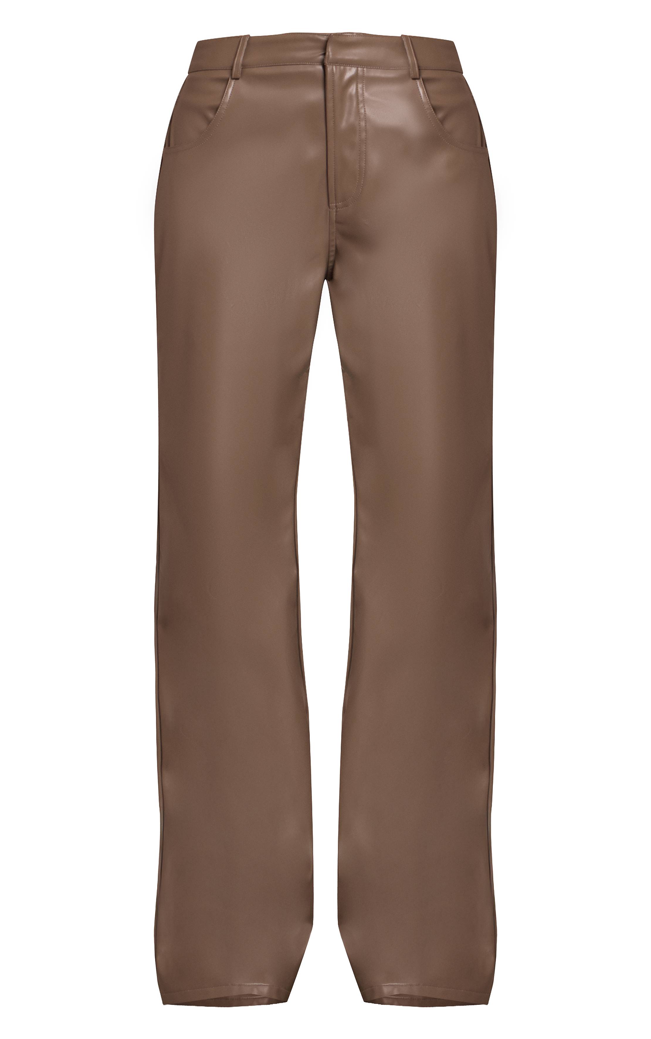 Gris Pantalon Droit En Synthétiquecuir