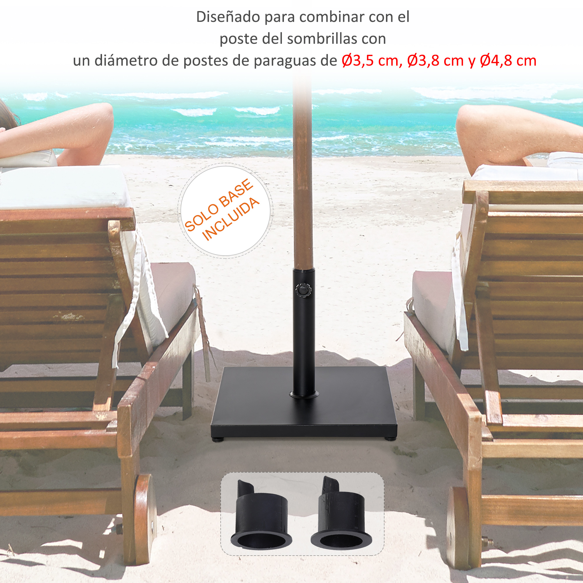 Base para guarda-sol de jardim Outsunny, peso líquido 18 kg, suporte para guarda-sol, adequado para hastes de Ø35 mm/Ø38 mm/Ø48 mm, para jardim e pátio, preto, 45 x 45 x 39 cm