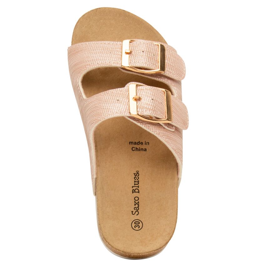 Sandales roses à double boucles pour fille - Rose