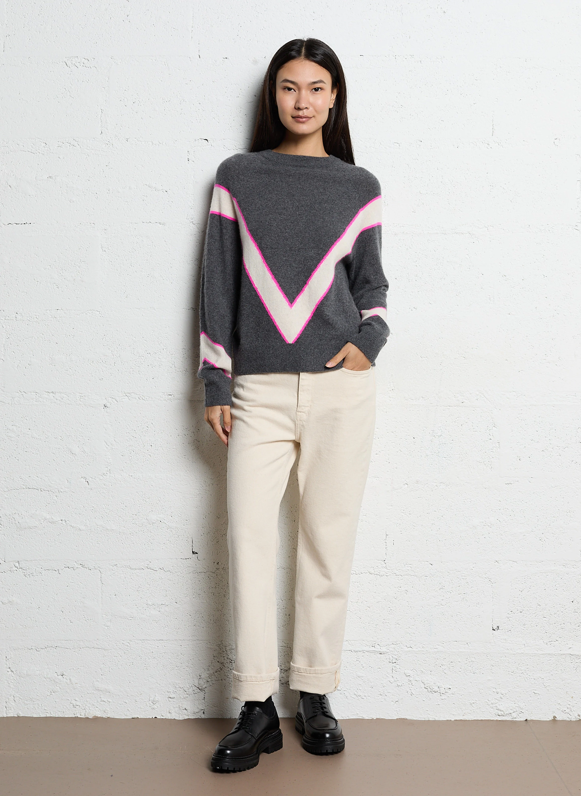 Pull droit col rond en cachemire | Gris