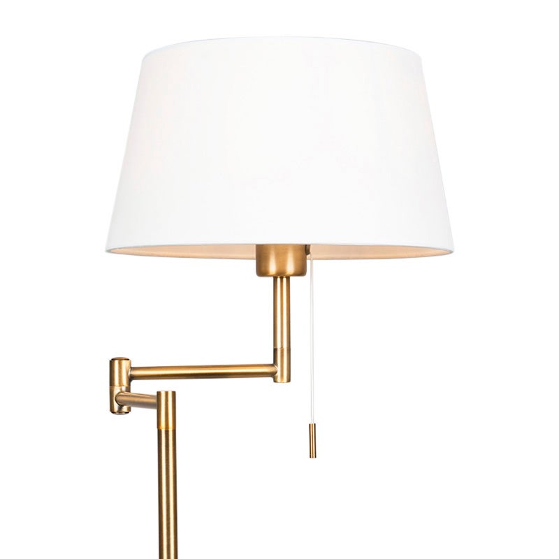QAZQA - Landhuis I Vintage Klassieke Vloerlamp I Staande Lamp I Lamp I Lichtbrons met Witte Kap Verstelbaar - Woonkamer I Slaapkamer - Staal Langwerpig - LED Compatibel