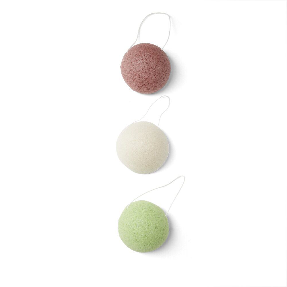 Lot de 3 éponges konjac coeur vert beige marron
