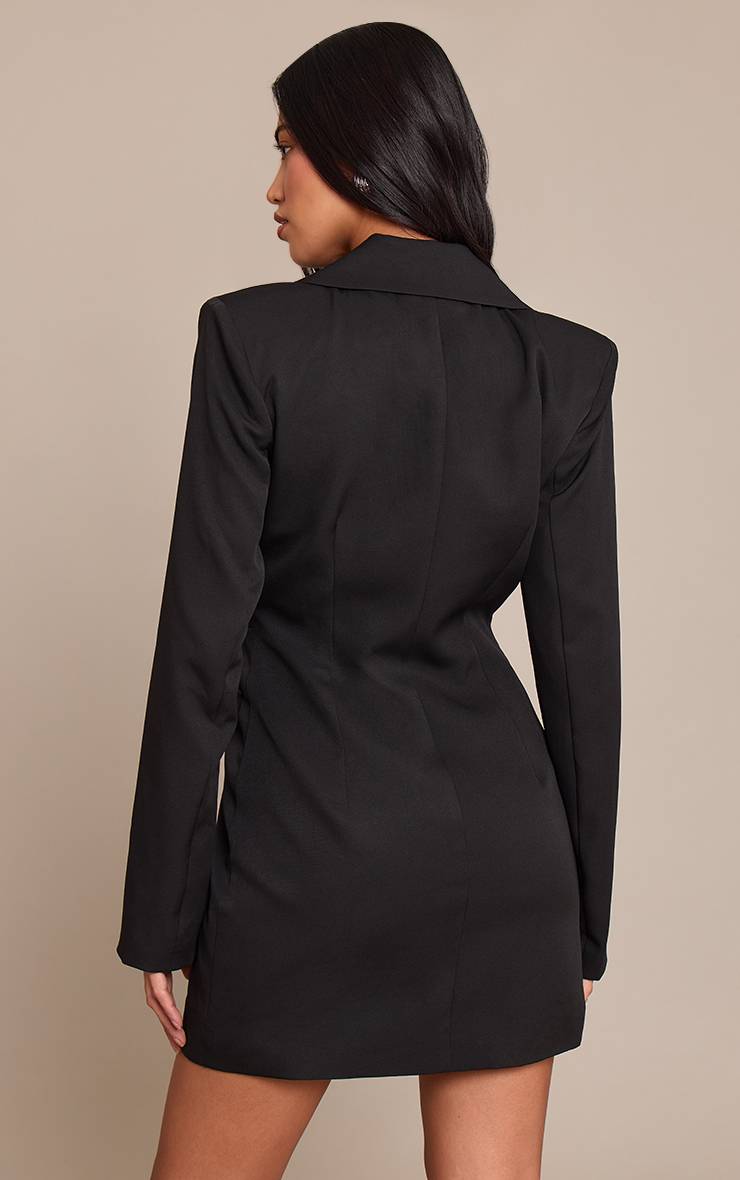 Noir Robe Blazer Ajustée À Manches Longues Avec Détail De Franges En Strass
