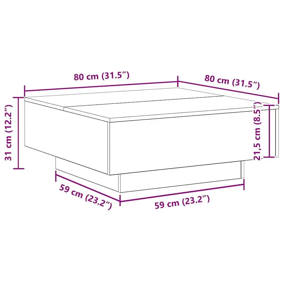 vidaXL - Vierkante salontafel - Zwart eiken - Bewerkt hout - 80x80x31 cm