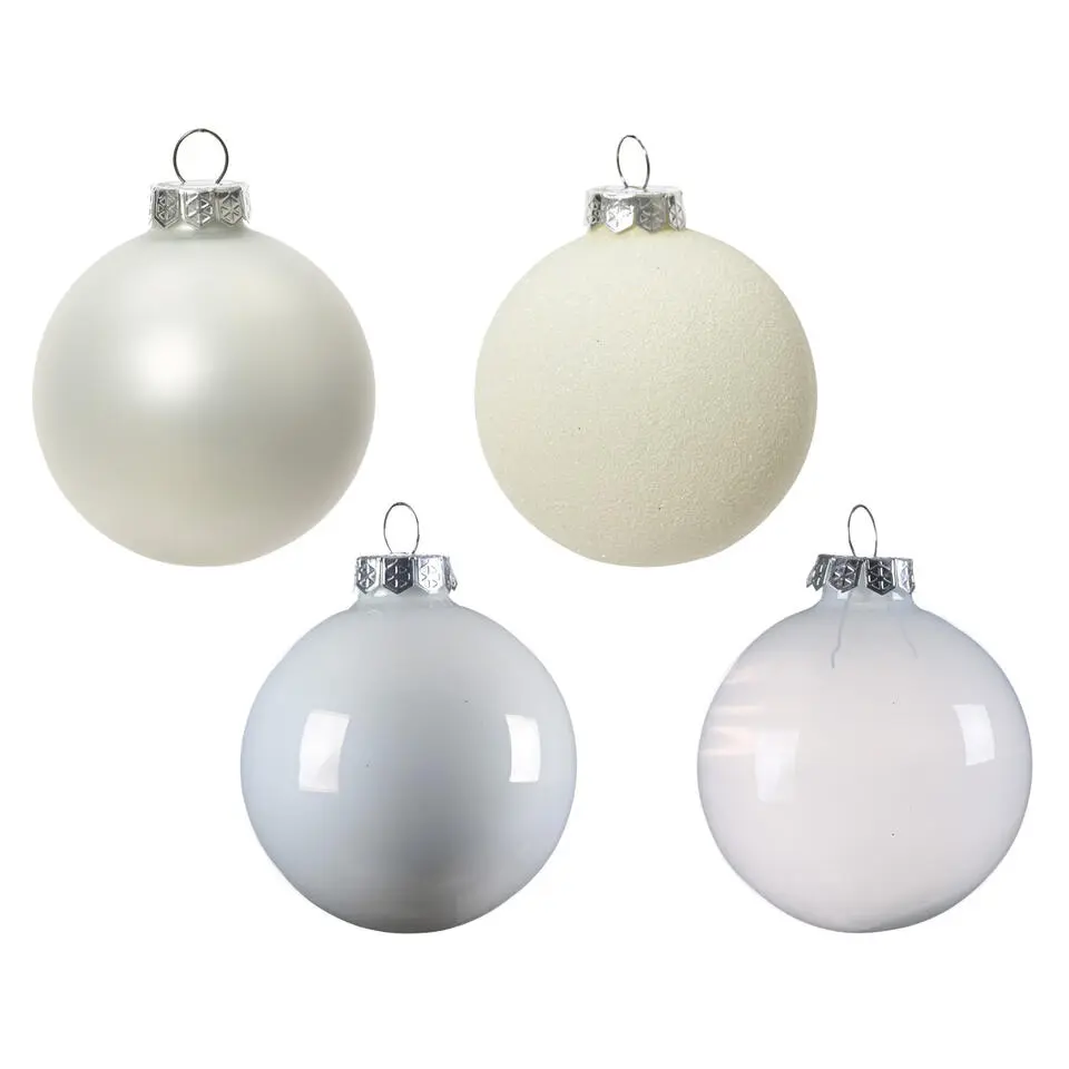 Decoris kerstballen - 42x - wit - glas - 5-6-7 cm